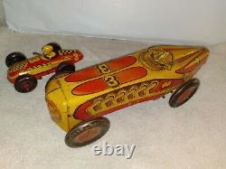 RARE(PAIR) VINTAGE 1930/40s MARX SPEED RACER #3 TIN LITHO WINDUP RACE CARS withKEY