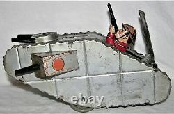 RARE VINTAGE MARX WW1 DOUGHBOY TIN TANK With POP-UP SOLDIER AND FLAG CIRCA 1930's
