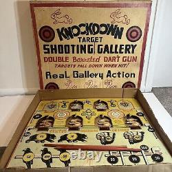 RARE Vintage 1950's Marx Knockdown Target Shooting Gallery Game Tin Litho In Box