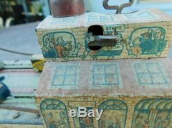 RARE Vintage Antique Louis Marx & Co Busy Bridge Tin Litho Wind up Toy as seen