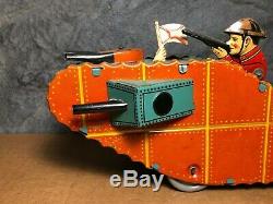 RARE Vintage Marx 9 WW1 Doughboy Tin Tank with Pop-up Soldier and Flag 1930s
