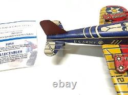 RARE Vintage Marx Tin U. S. Army Double Gunner Airplane Made IN U. S. A. Wind Up