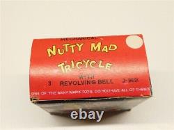 RARE Vintage Mechanical Nutty Mad Tricycle with Revolving Bell Japanese Tin-litho