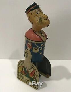 RARE Vintage POPEYE With Parrots In Cages Wind-Up Walking Tin Toy With Key Works