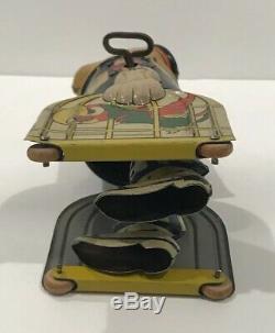 RARE Vintage POPEYE With Parrots In Cages Wind-Up Walking Tin Toy With Key Works