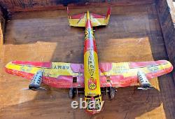 Rare Marx Flying Fortress 2095 Army Plane Tin Litho Wind Up Vintage Toy-3429.23
