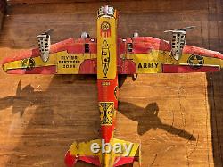 Rare Marx Flying Fortress 2095 Army Plane Tin Litho Wind Up Vintage Toy-3429.23