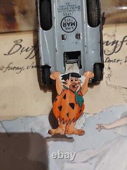 Rare Vintage 1961 LineMar Marx The Flintstones Wind-Up Tin Tank! Fred & Barney