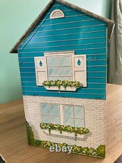 Rare Vintage 50's-60s Marx Tin Dollhouse 2 Story With Stairs, Doorbell, Gameroom