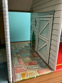 Rare Vintage 50's-60s Marx Tin Dollhouse 2 Story With Stairs, Doorbell, Gameroom