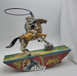 Rare Vintage Marx Range Rider Wind-up Tin Toy With Lasso. Works