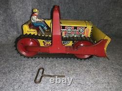 Rare Vintage Marx Wind-Up Heavy Duty Caterpillar Bull Dozer Tin Litho