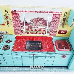 Rare Vintage TURQUOISE 1950s MARX MODERN KITCHEN TOY SET With BOX Tin Litho Barbie