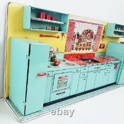 Rare Vintage TURQUOISE 1950s MARX MODERN KITCHEN TOY SET With BOX Tin Litho Barbie