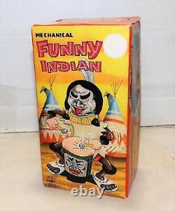 Rare Vtg. 1950's Marx Funny Indian Drummer Tin Windup Mechanical Toy Works Nmib