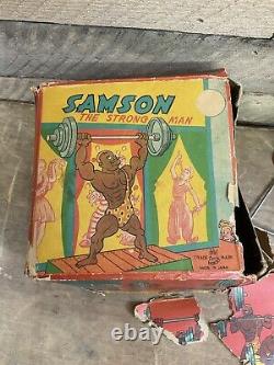 Rare Vtg 50s TPS SAMSON STRONG MAN Japan Tin Wind Up Mechanical Toy with Orig Box