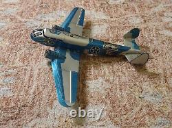 Scarce Vintage 1950 Marx Litho Tin Windup Toy U. S. A. F Army Blue Bomber Airplane