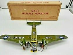 Spectacular Vintage Marx Tin Wind Up US Army Bomber Plane Aeroplane Original Box