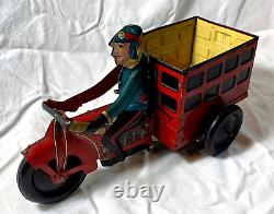 Speed Boy Motorcycle Delivery vintage 1930s Marx Co. Tin wind-up toy, works