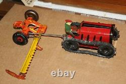 VINTAGE 1920'S MARX MECHANICAL TRACTOR with MOWER IN ORIGINAL BOX