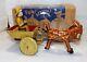 VINTAGE 1930'S-40'S MARX BALKY MULE WithCART & FARMER WINDUP TIN TOY & BOX
