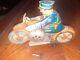 VINTAGE 1930'S MARX TIN WIND-UP POLICE MOTORCYCLE w SIREN AND KEY WORKS GREAT
