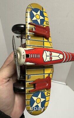 VINTAGE 1930's MARX US Army TIN WIND UP SPARKLING AIRPLANE Toy Antique Military