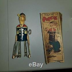 VINTAGE 1930's MARX WALKING POPEYE TIN WINDUP TOY WithPARROT CAGES + BOX, WORKS