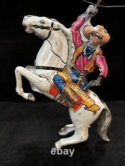 VINTAGE 1938 MARX TIN LITHO WIND UP LONE RANGER on SILVER Works