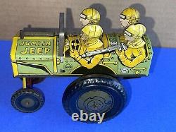 VINTAGE 1940'S MARX Tin LITHO JUMPING JEEP Wind Up Excellent And Working