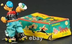 VINTAGE LINEMAR MARX POPEYE the ROLLER SKATER WIND-UP TIN TOY with ORIGINAL BOX
