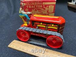 VINTAGE Louis Marx, Tin Wind-up Litho Midget Climbing Tractor with Original Box