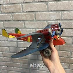 VINTAGE MARX TIN LITHO WIND UP US MAIl 4-ENGINE BI-PLANE AIRPLANE + ORIGINAL BOX