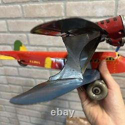 VINTAGE MARX TIN LITHO WIND UP US MAIl 4-ENGINE BI-PLANE AIRPLANE + ORIGINAL BOX