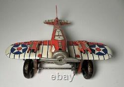 VINTAGE MARX TIN WINDUP RED US ARMY SPARKLING AIRPLANE with BOX