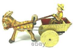 VINTAGE MARX TIN WIND-UP BALKY MULE With CART & DRIVER WORKS GREAT VERY GOOD COND