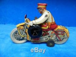 VINTAGE MARX TOY TIN LITHO WIND UP MOTORCYCLE POLICE COP WithSIREN 1930s WORKS