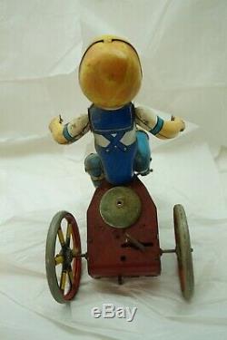 VINTAGE MARX TOY WIND UP WONDER CYCLIST BOY ON TRICYCLE TIN LITHO ORIGINAL 9in