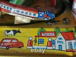 VINTAGE MARX mobil gas EXPRESS TRAIN TIN-LITHO WIND-UP TOY COUNTRY SUPER ACTION