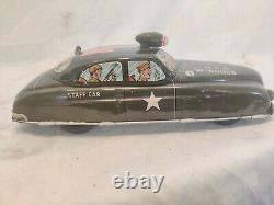 VINTAGE RARE 1952 MARX WIND-UP TIN MILITARY ARMY STAFF CAR, WORKS. Very clean