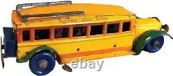 VINTAGE TIN LITHO MARX RED & YELLOW ROYAL BUS LINE WINDUP with PASSENGERS 10