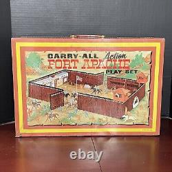 VIntage 1968 Marx Fort Apache Tin Litho Carry-All Play Set #4685 with Accessories