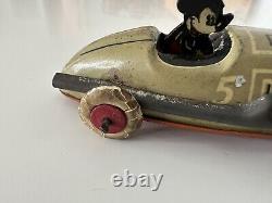 VTG 1930s MICKEY MOUSE Racing Tin Wind Up Car Toy Lindstrom Schneider USA Marx