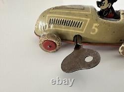 VTG 1930s MICKEY MOUSE Racing Tin Wind Up Car Toy Lindstrom Schneider USA Marx