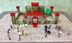 VTG 1950s Marx Toys Medieval Castle Fort Tin Plastic Play Set WithKnights & Horses
