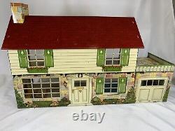 VTG 50s MARX Litho Metal Tin Doll House 4052 Furnished with Original Dolls DISNEY