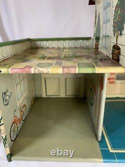 VTG 50s MARX Litho Metal Tin Doll House 4052 Furnished with Original Dolls DISNEY