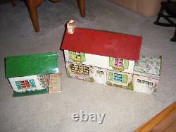 VTG HTF Marx Suburban Colonial Doll House Metal Tin Toy Lithograph & Garage Shed