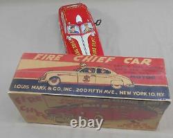 VTG LARGE 11 MARX FIRE CHIEF TOY WIND UP CAR TIN LITHO WithBOX FLASHING LIGHT