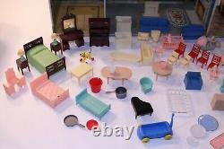 VTG Louis Marx Tin Litho Dollhouse Kids Toy Set Lot Bundle MCM Accs Split Family